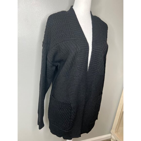 Frye Womens Donegal Black Open Knit Cardigan Sweater With Pockets Size Medium - Picture 4 of 17